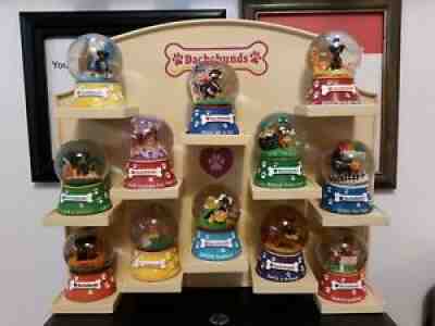Danbury Mint Willabee & Ward Lot of 12 Dachshund Dog Snow Globe w/ Display Stand
