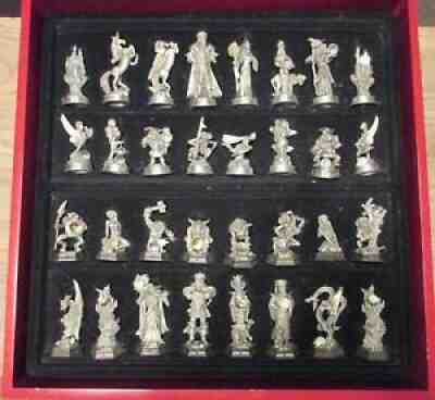 DANBURY MINT SWAROVSKI FANTASY OF THE CRYSTAL PEWTER CHESS SET, WOOD BOX, COA