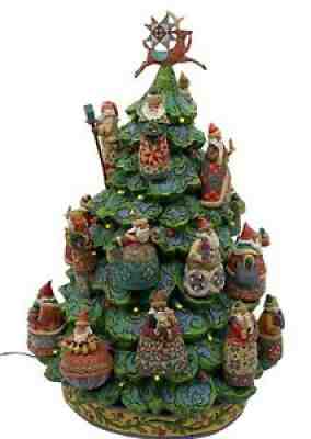Danbury Mint Jim Shore Santa Christmas Tree - 21 Folk Art Santas - 14" Tall RARE