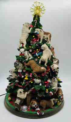 Danbury Mint English Bulldog Christmas Tree w/ Star Top Spare Bulbs Retired RARE
