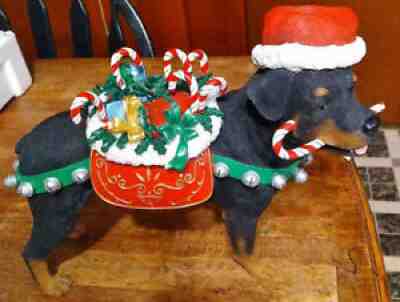 Rare Danbury Mint Rottweiler Christmas Dog with Candy Canes Beautiful