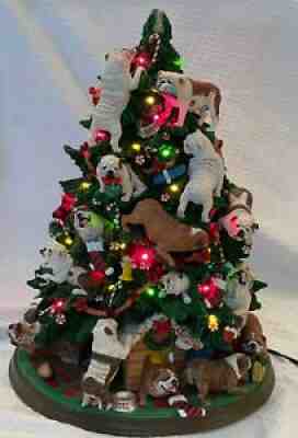 Retired Danbury Mint English Bulldog Christmas Tree Lighted Works w/o star Rare
