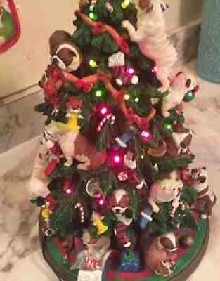 Danbury Mint Bulldog Christmas Tree 12.5 In Tall Working Missing Star On Top