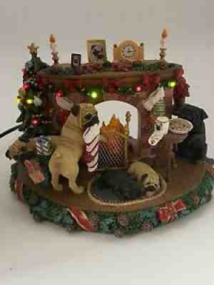 Danbury Mint A Cozy Christmas Eve Lighted Holiday Pug Figurine