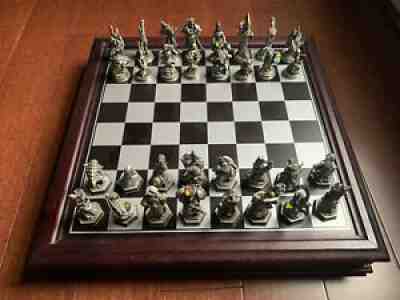 Danbury Mint Swarovski Fantasy Of The Crystal Pewter Chess Set Wood Storage Box