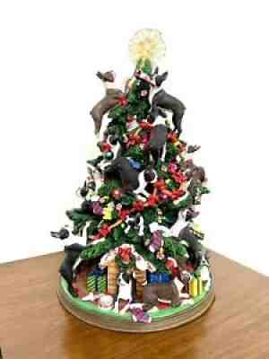 Danbury Mint Boston Terrier Light Ceramic Christmas Tree With Bone Tree Topper!