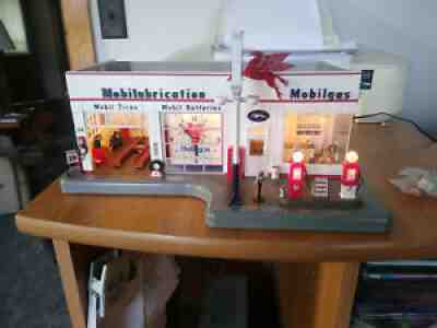 LIGHTED DANBURY MINT MOBIL SERVICE STATION WITH CLOCK EXCELLENT CONDITION