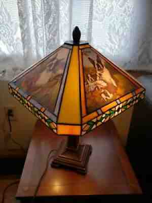 Boston Terrier dog Danbury Mint Tiffany Style stained glass Lamp