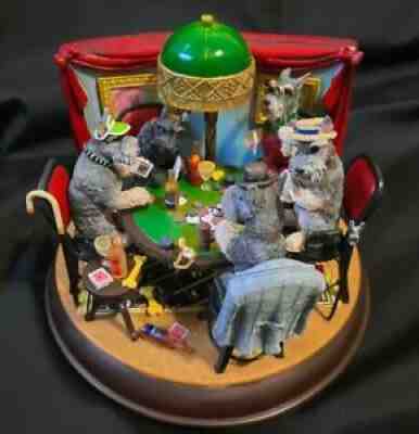Danbury Mint Poker Playing Miniature Schnauzers Dogs Light Up Figurine NEW Flaw