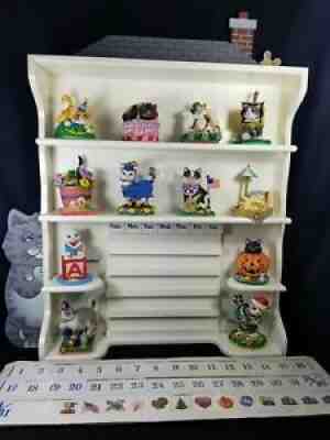 RARE 1998 Gary Paterson Personality Cats Calendar, 12 Figurines & Shelf, All NIB