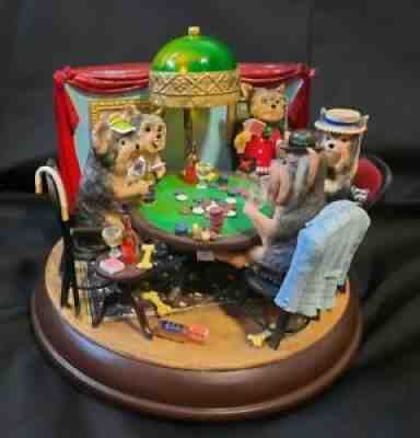 Danbury Mint Poker Playing Yorkies Dogs Light Up Figurine NEW NIB 2008