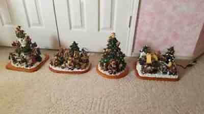 LOT of 4 Boyds Bear Lighted Christmas Collection by Danbury Mint w orig. boxes