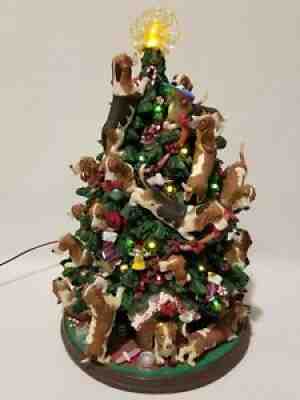 Danbury Mint Basset Hound Dog Christmas Tree Lighted Figurine VERY RARE
