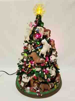 Danbury Mint Bulldog Dog Christmas Tree Lighted Figurine With Star Topper RARE