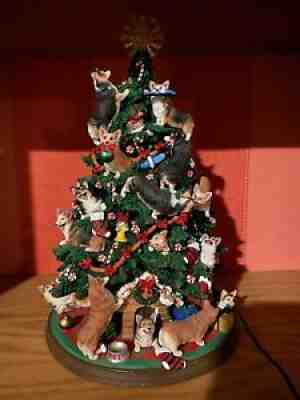 Danbury Mint -Corgi Dogs Figurine Lighted Christmas Tree - Retired 13" Tall