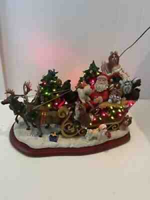 RARE Danbury Lighted Porcelain Shih Tzu Christmas Sleigh Santa w/Dogs NEW RETI
