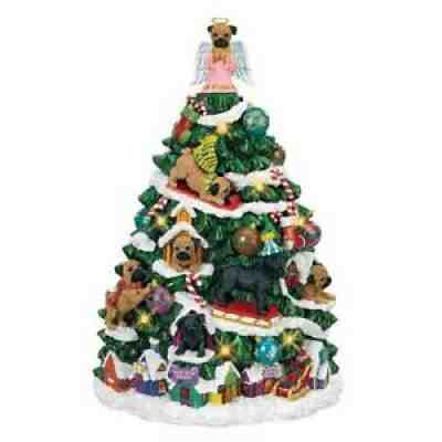 Pug Christmas Tree Danbury Mint Lights Music Dogs Ceramic RARE VERSION