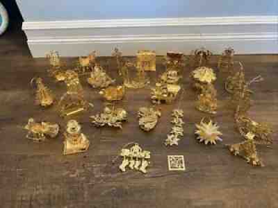 Lot of 28 DANBURY MINT Gold Collectible Christmas Ornaments Set! 1980-2009