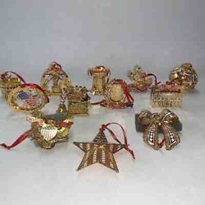 RARE DANBURY MINT AMERICAN SPIRIT USA GOLD PLATED ORNAMENTS SET OF 12 - 23K