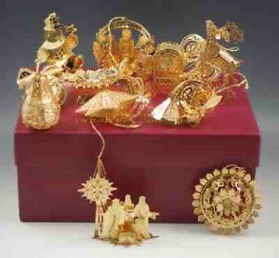 2004-09 DANBURY MINT GOLD CHRISTMAS ORNAMENT COLLECTION SET 12 PIECES-BOXED