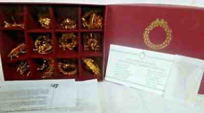 Set of 12 Danbury Mint Millennium 2000 Gold Christmas Ornaments with Box