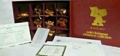 Set of 12 Danbury Mint 2004 Gold Christmas Ornaments with Box
