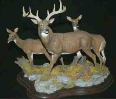 Danbury Mint ~ STANDING GUARD ~ Retired Whitetail Deer Sculpture w/ Base