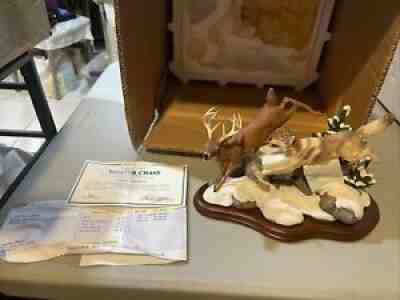 RARE! Danbury Mint ~ Winter Chase Whitetail Deer Sculpture Wolf ~ By Nick Bibby
