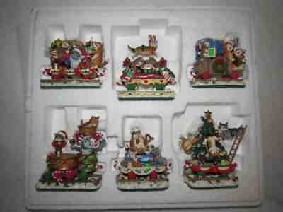 Christmas Cat Express 2004 Danbury Mint Gary Patterson 6 Pc Collection - MIB