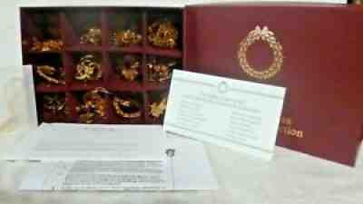 Set of 12 Danbury Mint 2000 Gold Christmas Ornaments with Box