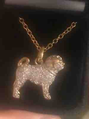 Danbury Mint Pug Crystal Necklace New In Box. So Cute! Christmas Holiday