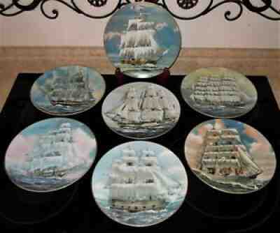 7pc Danbury Mint Great American Sailing Ships Collector Plate Set Roanoke Eagle