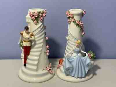 DISNEY Cinderella Candlesticks (2), DANBURY MINT, Porcelain, Handcrafted, Prince