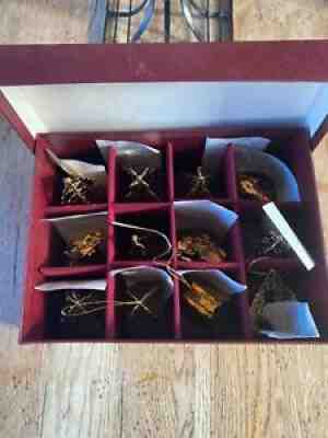The Danbury Mint 1984 Gold Christmas Ornament Collection of 12 Ornaments in Box