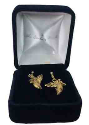Vintage Danbury Mint Gold Vermeil Sheltie Dog With Wings Earrings