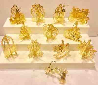 1987 Set Of 12 Danbury Mint Gold Christmas Ornaments In Box 20kt Electroplated