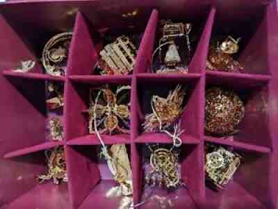 The Danbury Mint 1984 Gold Christmas Ornament Collection of 12 Ornaments in Box