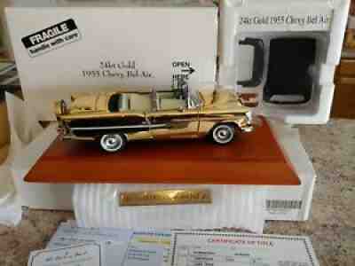 Danbury Mint 1955 Chevy Bel Air 24kt GOLD Diecast 1:24 Scale w/ Base & Title