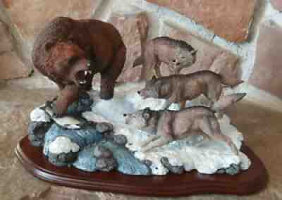 Winter Ambush - Danbury Mint rare bear and wolf sculpture