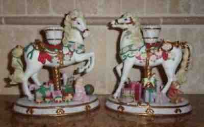 RARE Porcelain Christmas Carousel Horse Candleholders by Danbury Mint~Excellent!
