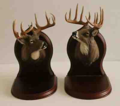 The Danbury Mint The Stag Deer Bookends by Dennis Jones Wood Heavy Vintage