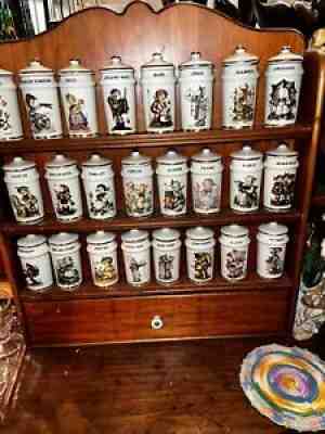 Hummel Danbury Mint 1987, Switzerland Complete Set 24 Spice Jars & Wood Rack EUC