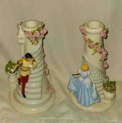 The Danbury Mint Disney's Cinderella Porcelain Candlesticks Rare Hard to Find