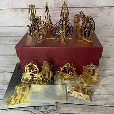 The Danbury Mint 1984 Gold Christmas Ornament Collection of 12 Ornaments in Box