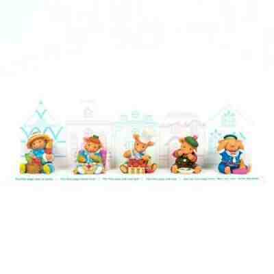 Danbury Mint "This Little Piggy" Lot of 5 Nursery Rhyme Piggies Pigs W/ Stand