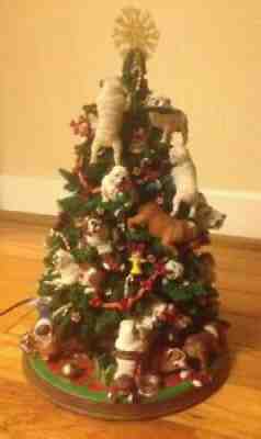 Danbury Mint Retired English Bulldog Lighted Christmas Tree, Rare with Star