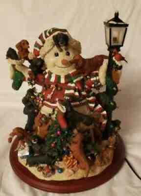 Retired Danbury Mint Dachshund Lighted Snowman Christmas Table Top RARE