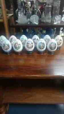 The Danbury Mint M.J. Hummel Porcelain Egg Collection Wood Base Set Of 11, 1993