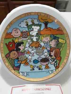 Danbury Mint Peanuts Holiday Plate Happy Thanksgiving #A1785 23kt Gold Trimmed