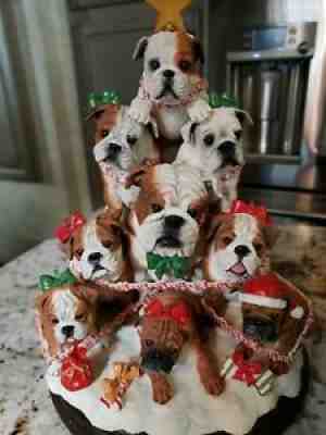 Danbury Mint Lighted Bulldog Family Christmas Tree Retired Rare